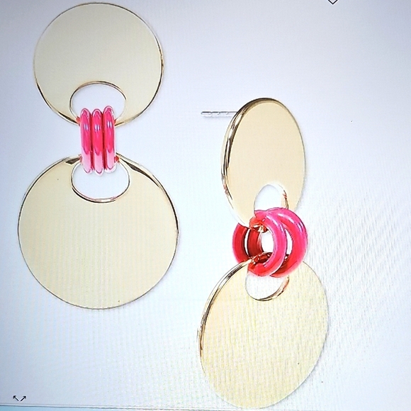 NWT On 34th Gold Tone Disc & Color Ring Drop Post Back Earrings - Picture 1 of 8